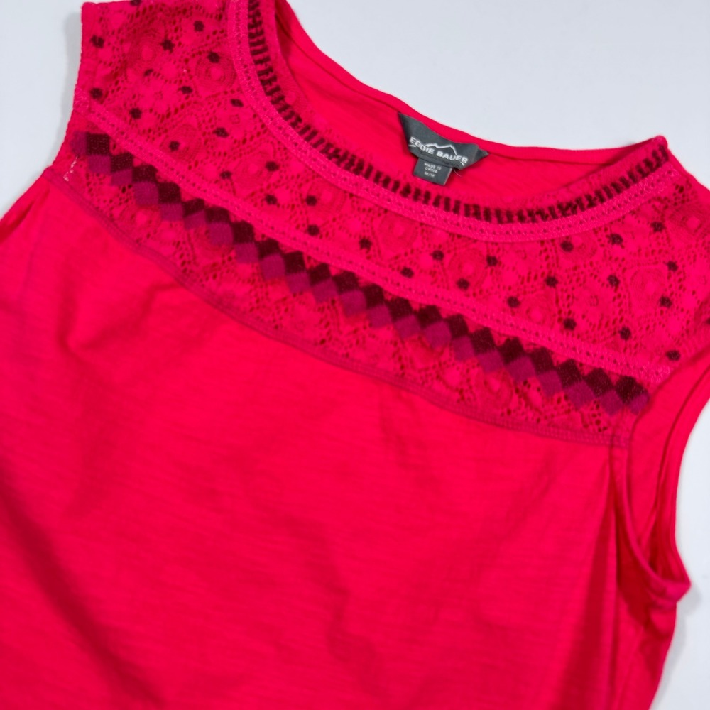 Eddie Bauer Womens Pink Cotton Lace Yoke Sleeveless Tank Top Medium M